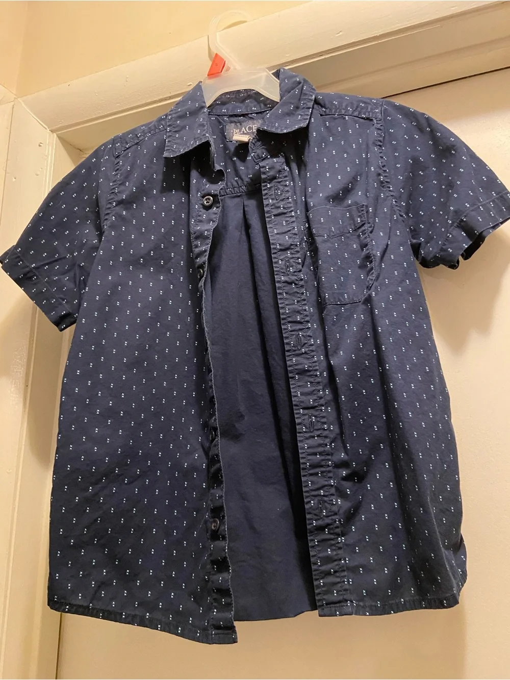 The Children's Place Navy Short-Sleeve Button-Down with Tiny White Dot Print